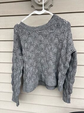 SO Gray Open-Knit Crewneck Sweater